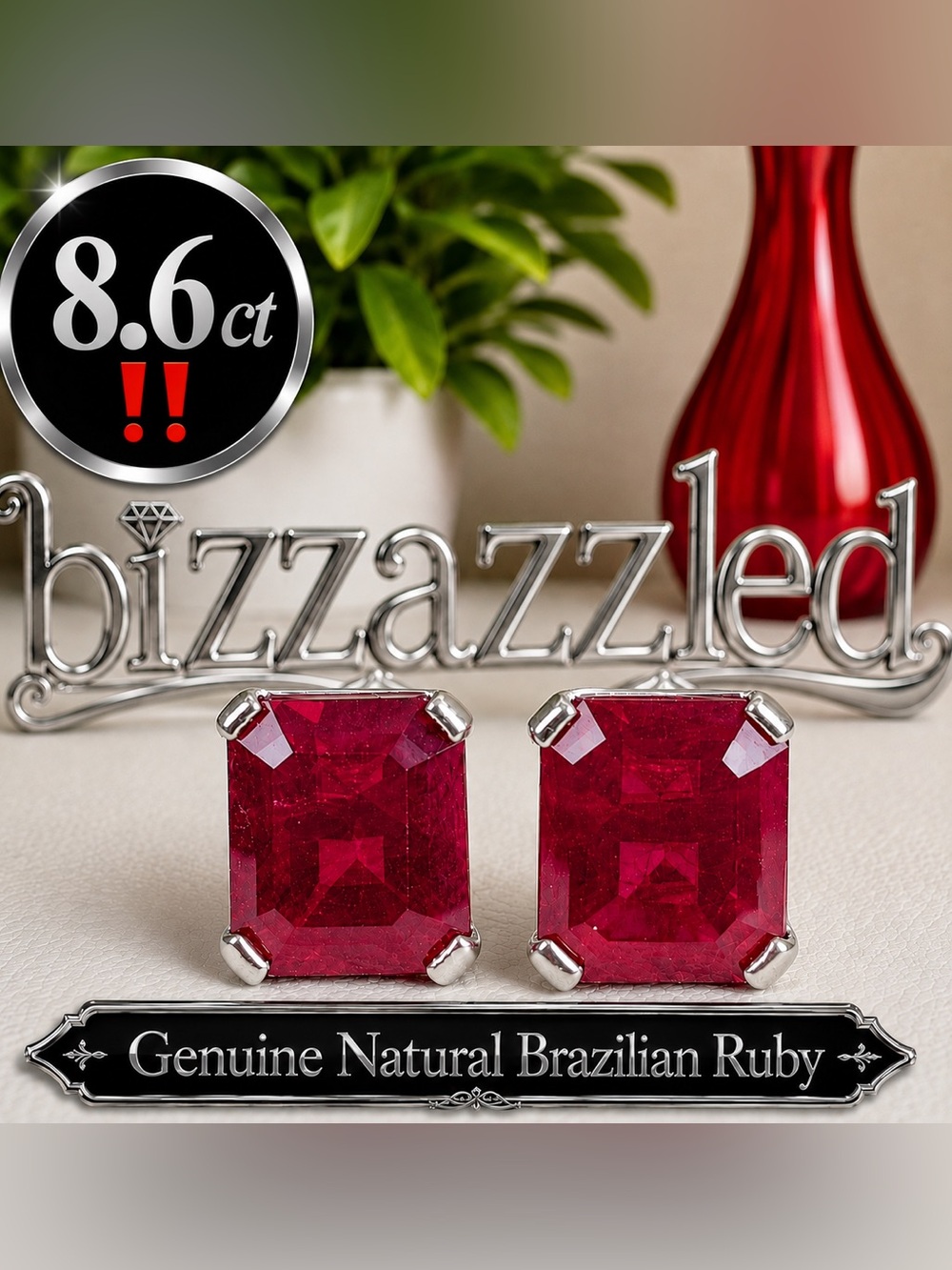VS-1 Pigeon Ruby Earrings 18k White Gold on 925 sterling. Earrh Mined